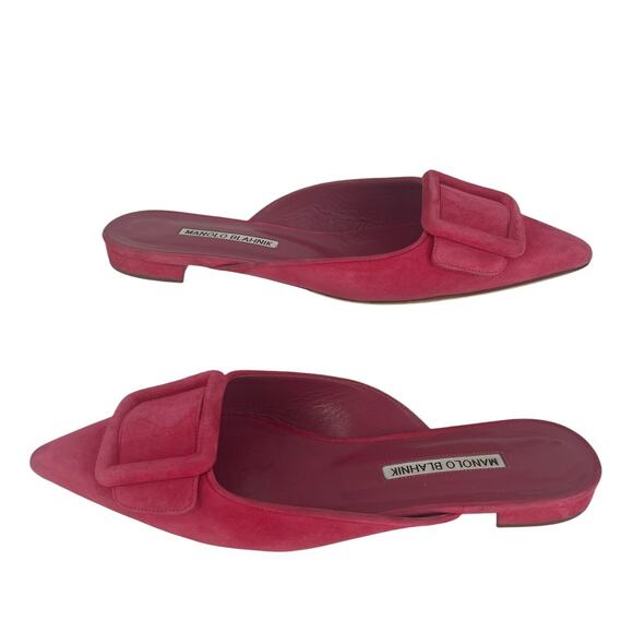 Manolo Blahnik Maysale Suede Flats In Pink - Picture 2 of 16